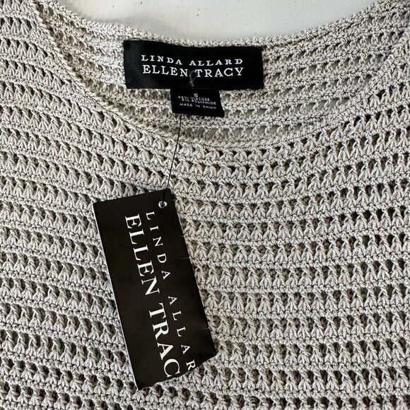 Linda Allard Ellen Tracy Open Knit Top Womens Sz S Crochet Tan Sleeveless Khaki - Picture 6 of 11
